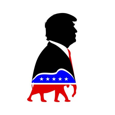 Donald Trump ve Cumhuriyetçi Parti 'nin gayri resmi sembolü olan bir filin portresi. .