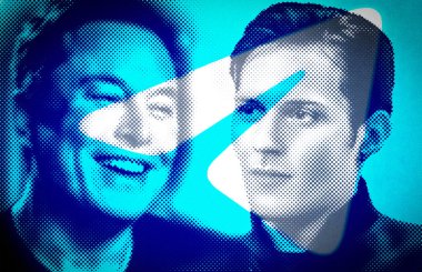 Amerikan girişimci, mühendis Elon Musk ve Pavel Durov 'un portresi Telegram habercisinin kurucusudur. Yarıton etkisi.