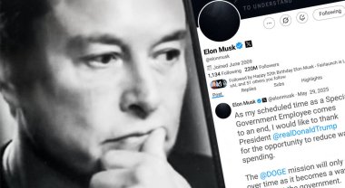 Bernkastel-Kues, Almanya - 29 Mayıs 2025: Elon Musk Twitter profili sayfasında elinde akıllı telefonuyla yeni bir tweet var. Arka planda Elon Musk 'un odaksız bir portresi var..
