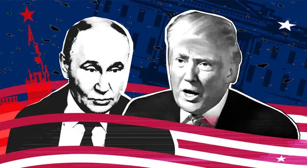 Donald Trump ve Vladimir Putin 'in portresi. - Evet. Yarıton etkisi.