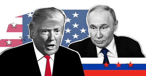 Portrait of Donald Trump , Vladimir Putin . Halftone collage effect.