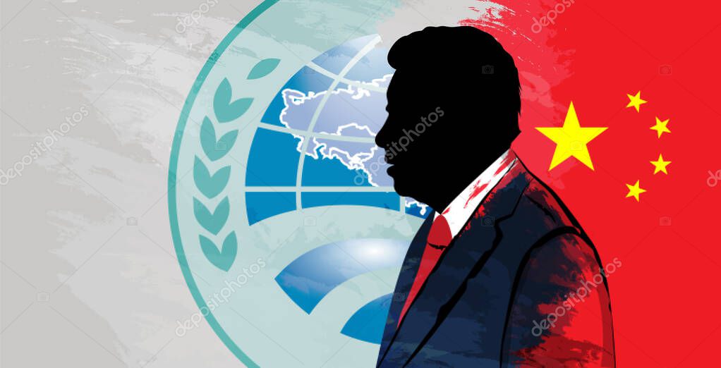 Silhouette of Chinese President Xi Jinping against the backdrop of the Chinese flag and an element of the SCO logo.