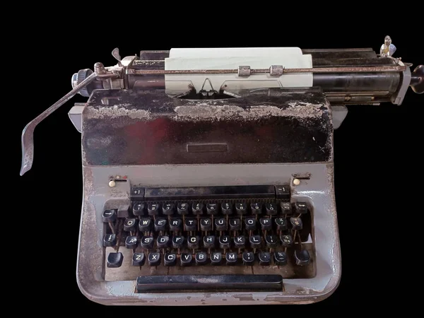 Zdjęcie Rustykalnej Vintage Starożytnej Zużytej Maszyny Pisania Czarnym Tle — Zdjęcie stockowe
