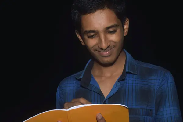 Indian Teen Boy Studying Home Thinking Night Time — Stock Photo, Image