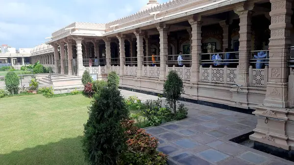 stock image 18-08-2023, Mandaphia, Rajasthan, India. Sanwariya Seth Temple, The Sanwaliyaji temple is a grand beautiful structure built of pink sandstone