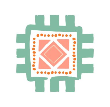 Etnik renkli bir süs. Kırmızı üçgenli ve noktalı yeşil kare. Afrika ya da Hint geometrik şekilleri. Soyut yaratıcılık ve sanat. Poster ya da afiş. Çizgi film düz vektör çizimi