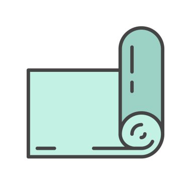 Renkli yoga minder simgesi. Evde ve spor salonunda spor malzemesi. Esneme, aktif yaşam tarzı ve spor. Web sitesi için grafiksel öge, uygulamalar için arayüz. Çizgi film düz vektör çizimi