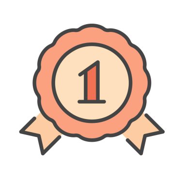 Renkli spor madalyası ikonu. Sosyal ağlar için etiket ve minimalist tarzda haberciler. Program ve uygulamalar için arayüz. Ödül, başarı ve kupa. Çizgi film düz vektör çizimi