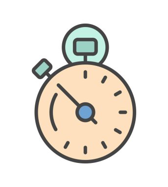 Renkli kronometre simgesi. Eğitimde zamanı kontrol etmek, kardiyo eğitimi almak için envanter. Yağ yakma ve ara verme aktivitesi. Web sitesi afişi ya da afişi. Çizgi film düz vektör çizimi