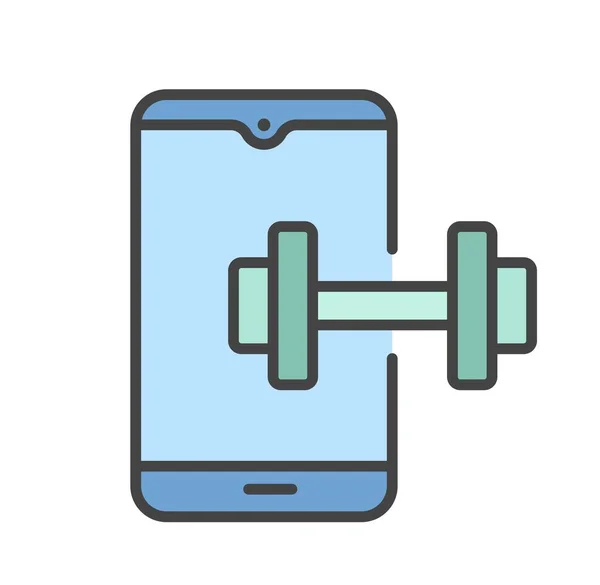 Ícone Aplicativo Fitness Colorido Smartphone Com Haltere Elemento Gráfico Para — Vetor de Stock