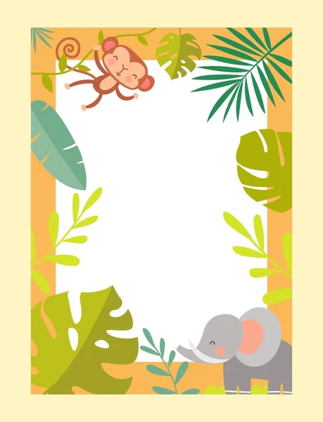 Concept Cadre Safari Éléphant Aux Feuilles Plantes Tropicales Exotiques Savane — Image vectorielle