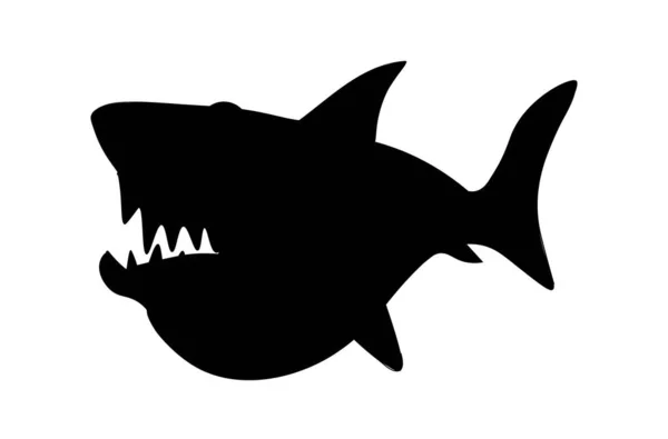 シャークシルエットアイコン ウェブサイトの布 ポスター バナーに印刷するためのグラフィック要素 大きな歯を持つ危険な捕食者 最小限の創造性とアート 漫画フラットベクターイラスト — ストックベクタ