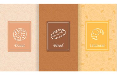 Ekmek afişleri. Web sitesi için grafik elementlerin toplanması. Minimalist yaratıcılık ve sanat. Un ürünleri ve fırın kapağı. Bej arkaplanda izole edilmiş çizgi film düz vektör çizimleri