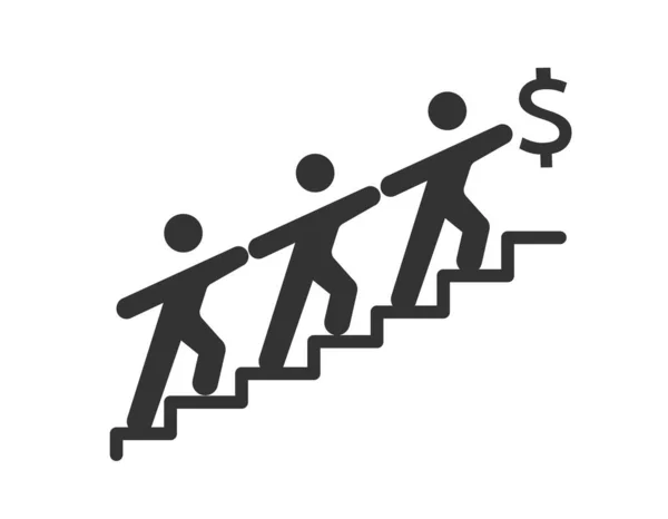 階段のアイコンの上にいる男性 人々はドル パートナーシップ 協力のための比喩に手を差し伸べます 金融リテラシーと受動的な収入 ビジネスプロセス 漫画フラットベクターイラスト — ストックベクタ
