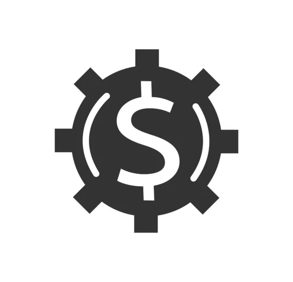 美元在Coghweel图标 高效的工作流程和财务策略 业务流程和被动收入 卡通平面矢量插图 — 图库矢量图片