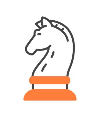 Satranç şövalyesi ikonu. İşletme ve girişimcilik, ekonomi ve ticaret. Gelecek için planlama, hedefler ve vizyon belirleme. Liderlik ve motivasyon, strateji. Çizgi film düz vektör çizimi