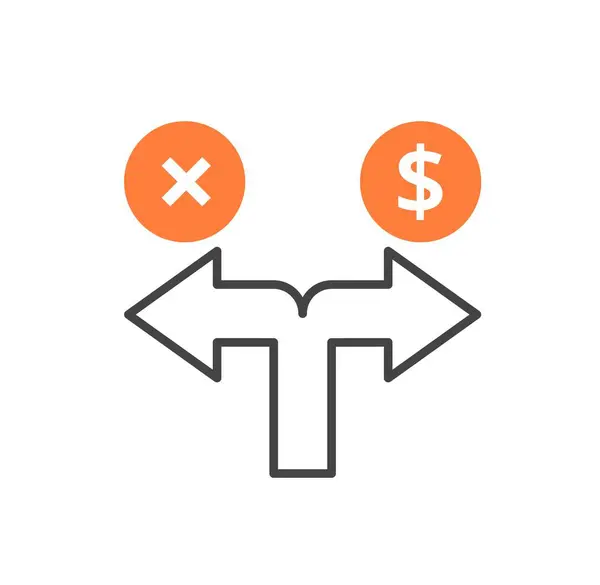 Ícone Direções Financeiras Duas Flechas Com Sinal Dólar Cruz Metáfora — Vetor de Stock