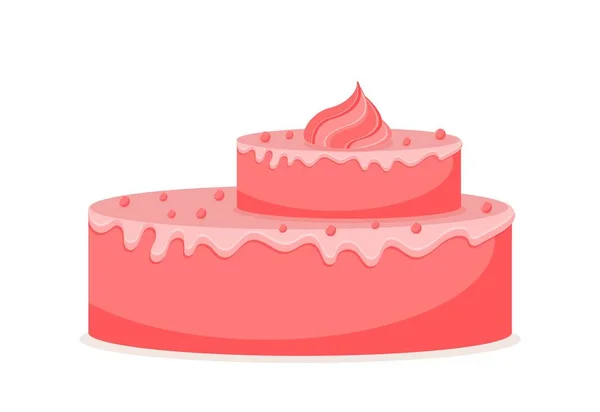 ピンクケーキアイコン カフェやレストランのメニュー おいしいが不健康な食べ物 ソーシャルネットワークやメッセンジャーのためのステッカー 漫画フラットベクターイラスト — ストックベクタ