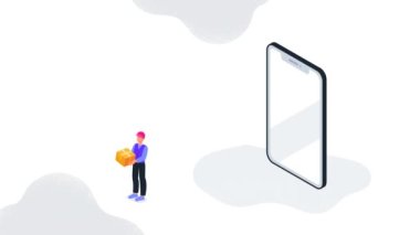 Küresel lojistik ağı video konsepti. Kurye taşıma paketi taşıyan afiş. Malların çeşitli araçlarla, uluslararası nakliye ve tedarik zincirleriyle teslimatı. Isometric grafik çizgi film