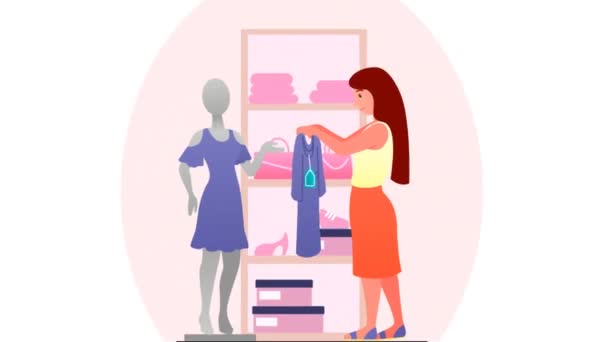 Alışveriş Kıyafet Video Konsepti Satın Almak Moda Mağazasında Galeride Taşınan — Stok video
