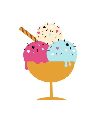 Renkli toplar dondurma. Tatlılık, tatlı ve lezzet. Yaz mevsimi, tropik ve egzotik. Şirket ya da organizasyon için logot tipi, markalaşma. Çizgi film düz vektör çizimi