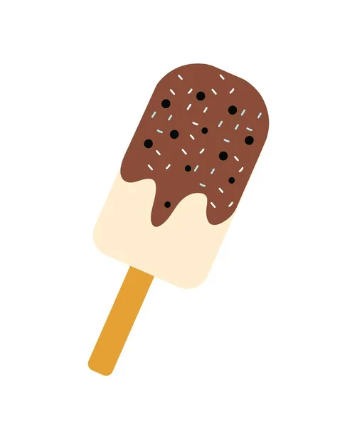 巧克力冰淇淋 甜点和美味 糖类产品和冷食品 网站的海报或横幅 冰淇淋加釉料粘在棍子上 卡通平面矢量插图 — 图库矢量图片