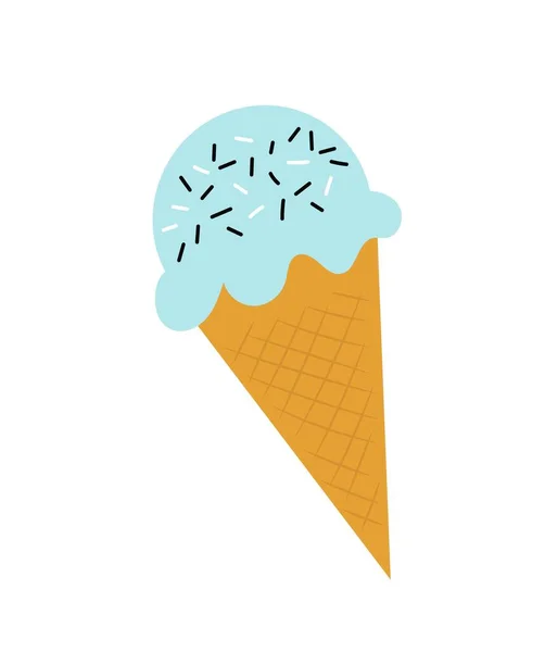 蓝色的冰淇淋 冷球华夫饼筒 炎热天气和夏天的食物 程序和应用程序的接口 甜点和美味 卡通平面矢量插图 — 图库矢量图片