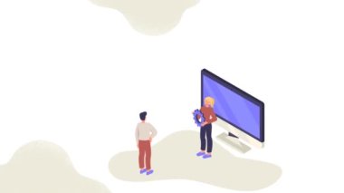 Borsa Analizi. Taşıyıcı erkek ve kadın girişimciler veya simsarlar hisse senedi ve tahvillere para yatırıp kar ediyorlar. Ticaret, yatırım ve artan gelir. Isometric grafik çizgi film