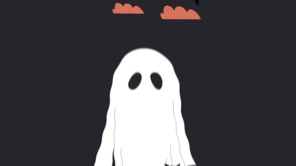 Invitación Halloween Banner Movimiento Con Fantasmas Espeluznantes Gato Negro Enojado — Vídeos de Stock