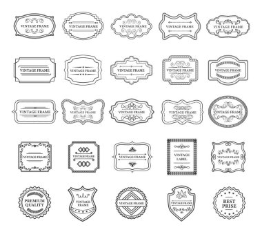Etiket hattı hazır. Logoti ve amblem koleksiyonu. Minimalist yaratıcılık ve sanat. Eski çerçeve ve desenler. Bitkiler ve Baharatlar. Beyaz arkaplanda izole edilmiş çizgi film düz vektör çizimleri