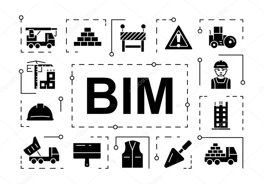 Construction and architecture set. Collection of icons. Crane, worker and engineer, shovel and uniform, skyscraper and building. Cartoon flat vector illustrations isolated on white background