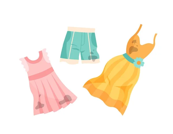 Des Vêtements Sales Propres Slips Deux Robes Avec Des Taches — Image vectorielle