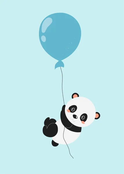 バルーンで生まれたカードパンダ 旅行と冒険 誕生日と休日のシンボル 招待状と挨拶のためのデザイン要素 優しさと愛 漫画フラットベクターイラスト — ストックベクタ