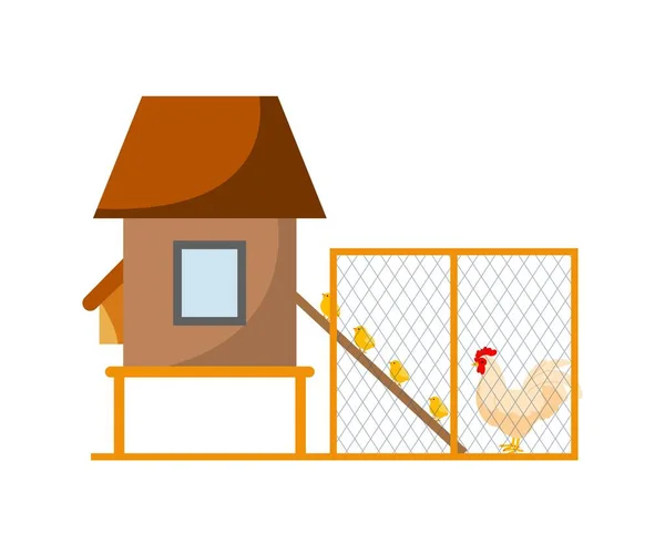 Chicken Cage Chicks Mother Children Farm Chickens Climb Board Farming — Stock Vector