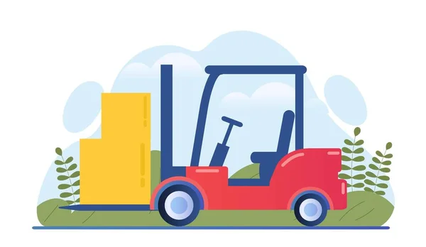 Lojistik Taşıma Forklifti Konsepti Depo Için Yükleyici Mal Ürünlerin Taşınması — Stok Vektör