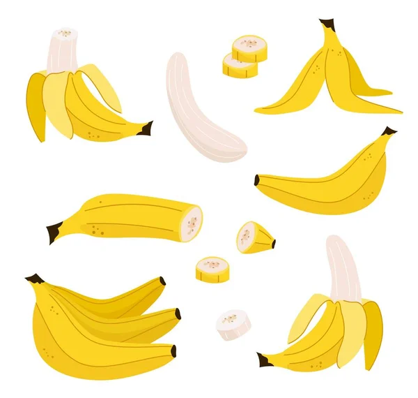 Conjunto Plátanos Colección Elementos Gráficos Para Web Frutas Vitaminas Productos — Vector de stock