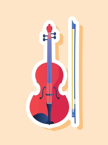 Musical Violin Sticker String Instrument Bow Melody Song Composition Symphony — Stock Vector