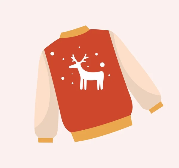 Warmer Roter Pullover Mit Hirsch Symbol Der Winterferien Weihnachten Und — Stockvektor