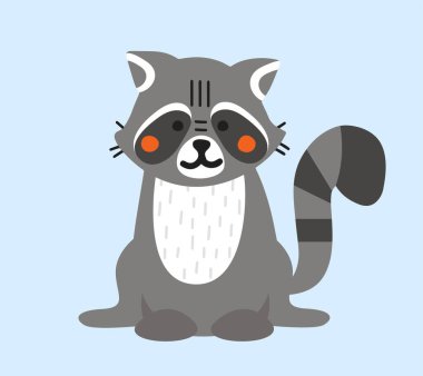 Gri sevimli rakun konsepti. Çocuklar için oyuncak ya da maskot, hayvan, biyoloji ve vahşi yaşam. Orman sakini, hayvan ve vahşi yaşam. Yumuşak ve oynak evcil hayvan. Çizgi film düz vektör çizimi
