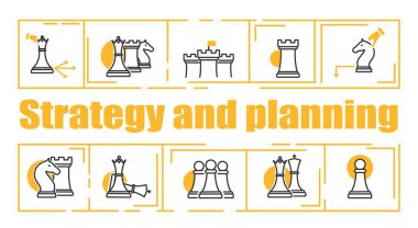 Satranç stratejisi ve planlama. Amaç, görev belirleme ve motivasyon, iş süreçleri. Liderlik ve gelecek vizyonu. Entellektüel oyun, yarışmalar ve spor. Çizgi film düz vektör çizimi