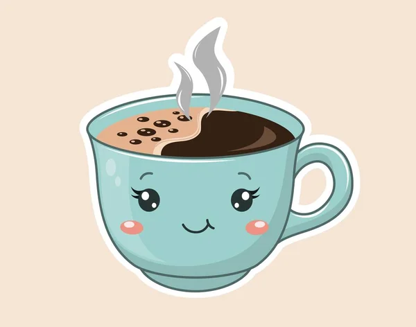 Чашка Чая Кавайи Кружку Кофе Другой Горячий Напиток Вкусная Жидкость — стоковый вектор