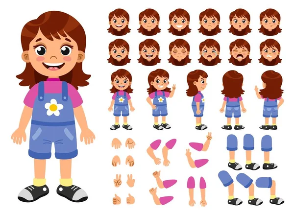 Dívka Připravená Animaci Paže Nohy Hlava Postavy Různými Emocemi Výrazy — Stockový vektor