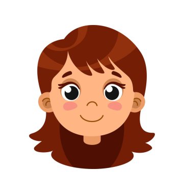 Gülümseyen kız animasyona gidiyor. Mutlu çocuk maskotu, yüz ifadeleri ve duygular. İnsan vücudunun bir parçası, küçük liseli kız. Karakter yapıcı. Çizgi film düz vektör çizimi