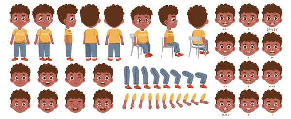 Karaktär För Animation Uppsättning Element För Karaktärskonstruktör Afrikansk Amerikansk Pojke — Stock vektor