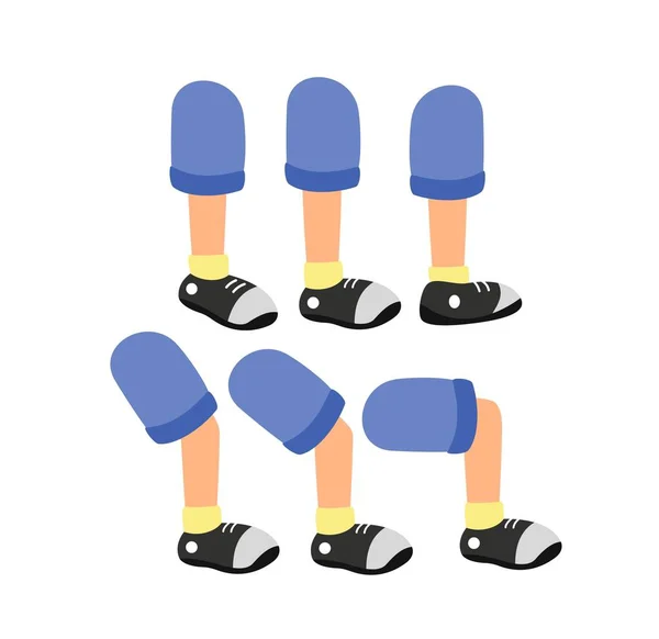 Girl Legs Animation Set Character Denim Shorts Yellow Socks Black — Stock Vector