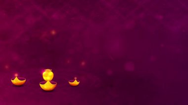 Mutlu Dhanteras video konsepti. Geleneksel Hint bayramı için renkli bir afiş. Altın madeni paralar ve yazıtlarla dizayn edilmiş. Diwali festivali kutlaması. Gerçekçi grafik çizgi film