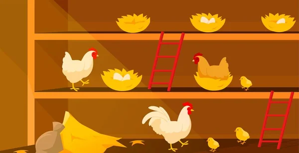 Panji Ayam Hewan Dan Sarang Dengan Telur Pertanian Dan Pertanian - Stok Vektor