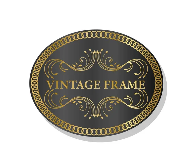 Vintage Rahmen Dunkelgold Schwarzes Oval Mit Goldenen Pflanzen Und Laub — Stockvektor