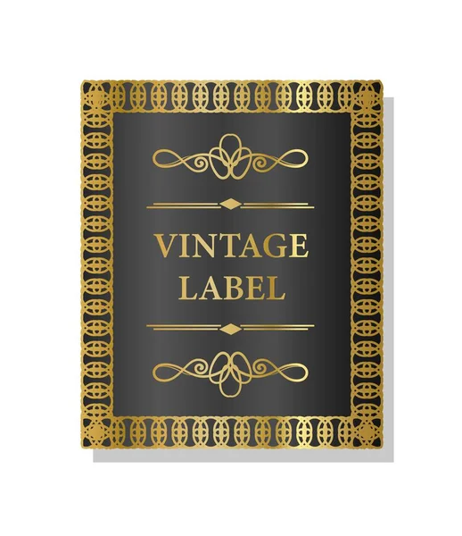 Marco Vintage Oro Oscuro Rectángulo Figura Geométrica Con Ornamentos Patrones — Vector de stock