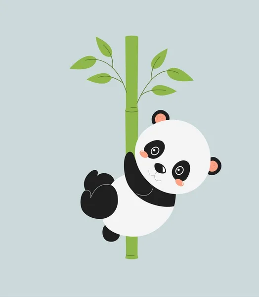 Niedlicher Panda Mit Bambus Asiatische Flora Und Fauna Säugetier Wildes — Stockvektor